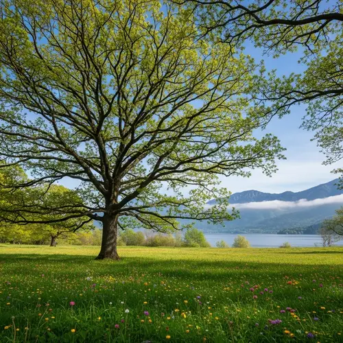 Majestic Oak Tree in Tranquil Nature Setting