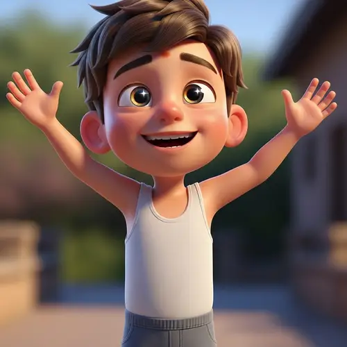Joyful Yet Wistful Small Boy Animation