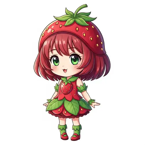 Adorable 12-Year-Old Girl Anime Character as Strawberry