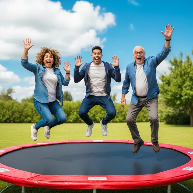 Three Friends Jumping on Trampoline | Hilarious Caricature Scene
