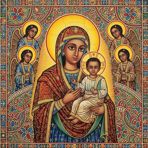 Ethiopian Orthodox Religious Painting of Mary and Baby Jesus