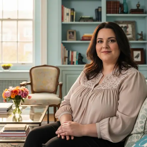 Stylish Woman Seated on Couch in Beautifully Lit Room
