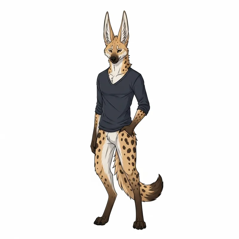 Male Slender Jackal and Hyena Anthro Character