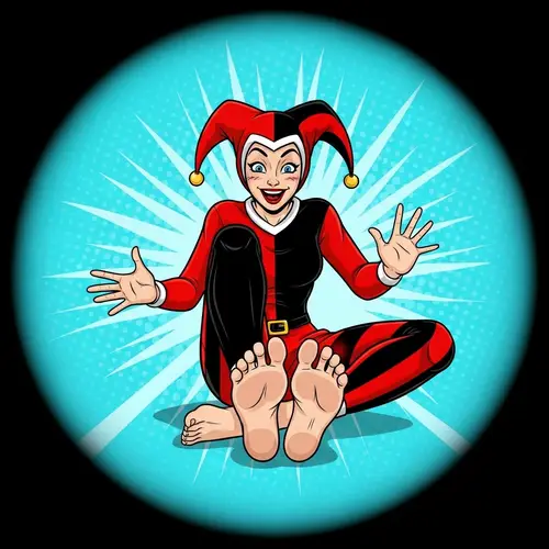 Playful Harley Quinn in Red & Black Attire - Comic-Style Image