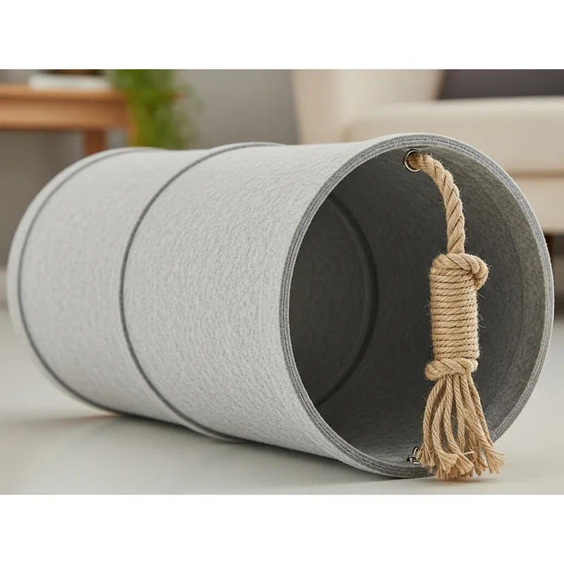 Elliptical Cat Tunnel with Felt Material and Rope Attachment