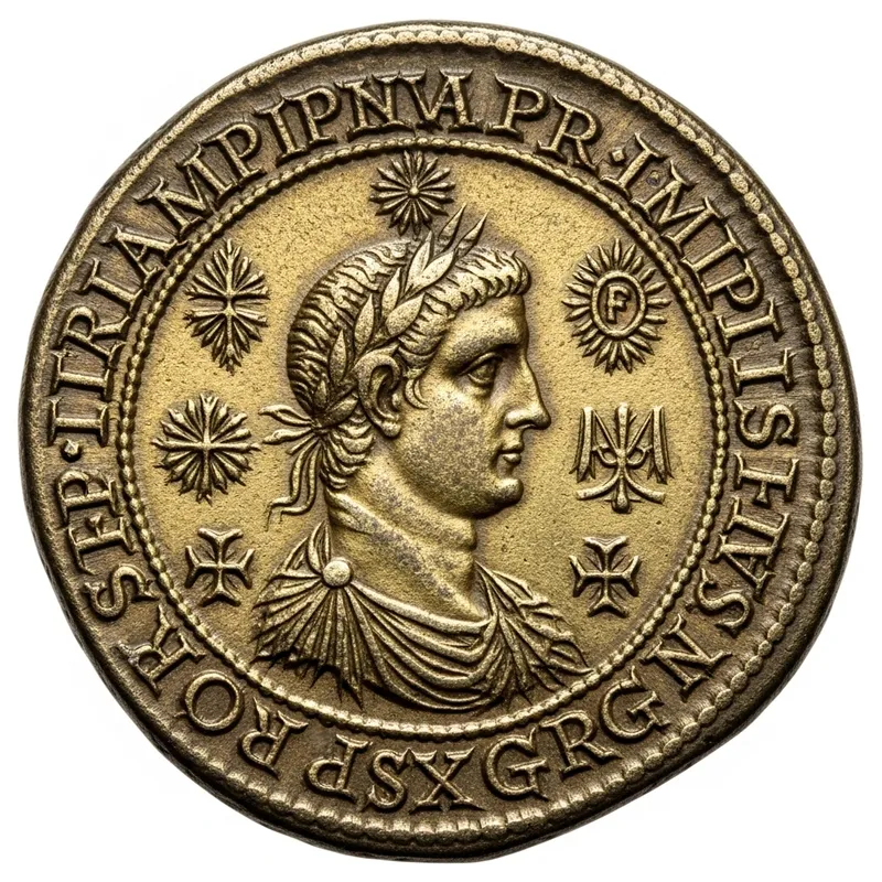 Roman Coin with Intricate Designs & Latin Inscriptions