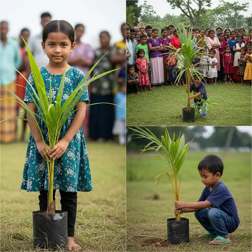 Young Girl Cultivating Coconut Trees Draws Crowds; Boy's Tree Wilts