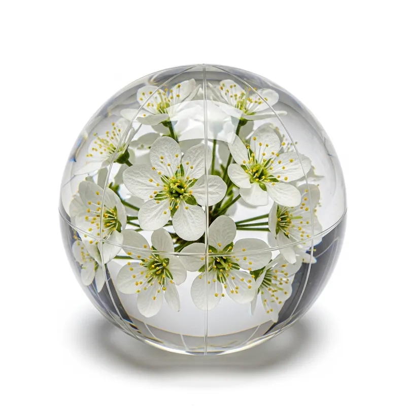 Crystal Globe with White Flowers - Stunning Floral Sphere Crystal Globe with White Flowers - Stunning Floral Sphere