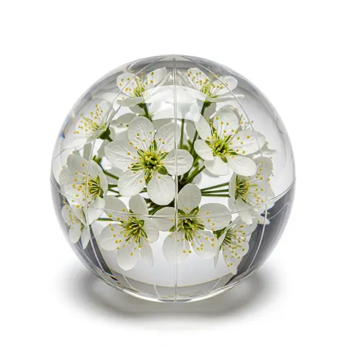Crystal Globe with White Flowers - Elegant Botanical Artistry