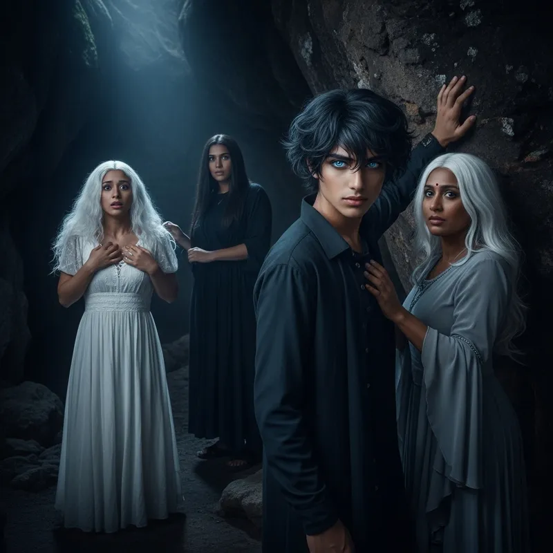 Ethereal Dark Fantasy Scene with Enigmatic Characters