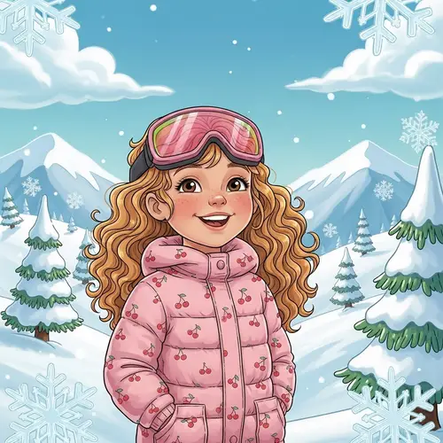 Whimsical Ski Girl: Cute 4-Year-Old Ready for Adventure