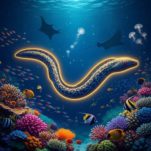 Electric Eel Swimming in Deep Ocean | Colorful Corals & Fish