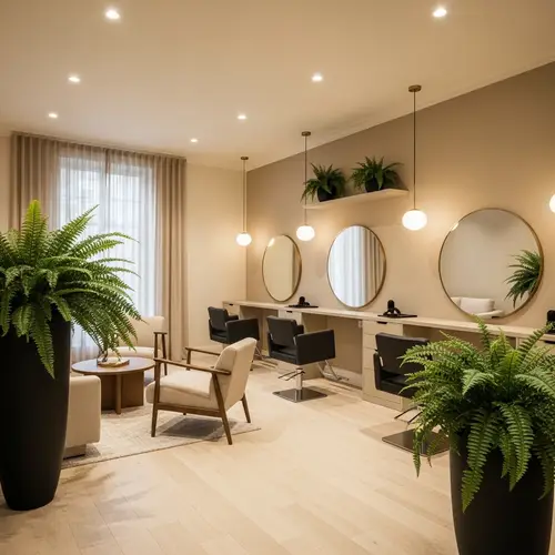 Beige Hair Salon Background with Fern Plants