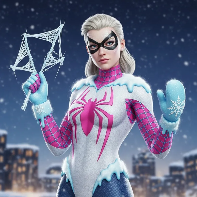 Spider Gwen Snowwoman Fusion: Snowy Heroine in Winter Theme