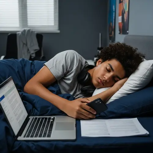 Teenage Boy Sleeping with Laptop and Phone