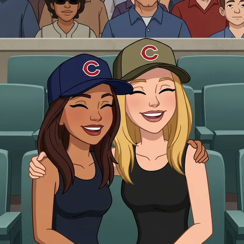 Heartwarming Baseball Game Cartoon with Two Diverse Women