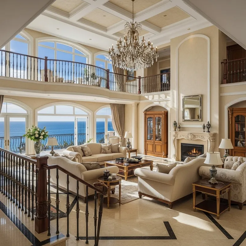 Opulent European Sea View Villa Living Room