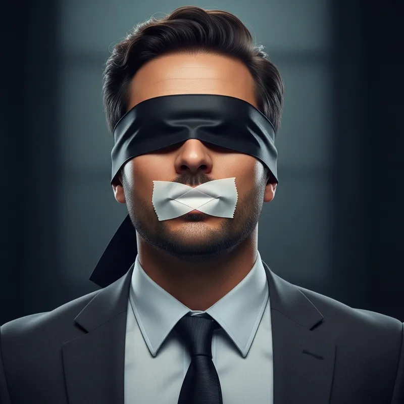 Bound Man in Shirt, Jacket, Tie, with Blindfold & Mouth Taped Bound Man in Shirt, Jacket, Tie, with Blindfold & Mouth Taped