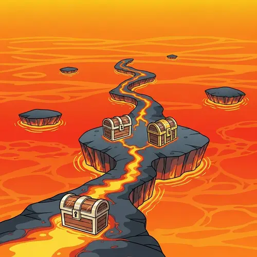 Fiery Island with Three Treasure Chests | Game Art Design