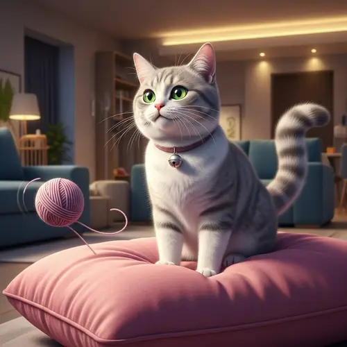 Fluffy Grey and White Domestic Cat in a Modern Living Room