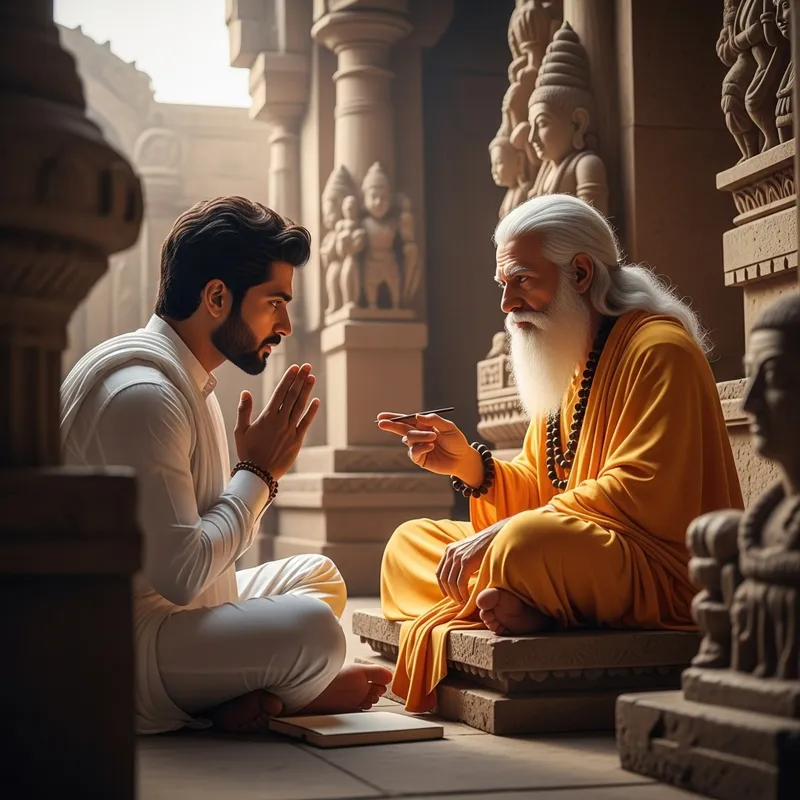 Indian Man in Deep Conversation with Sage-Like Zen Master