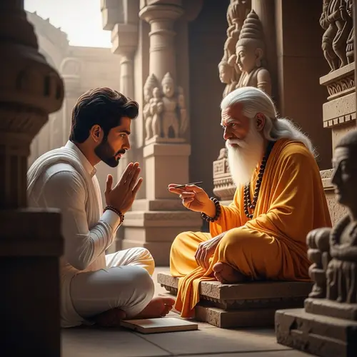 Indian Handsome Man Talking with Zen Master
