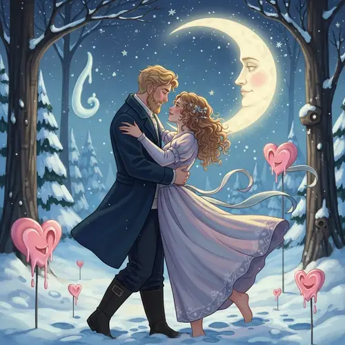 Romantic Caucasian Couple Dancing Under the Moonlit Sky