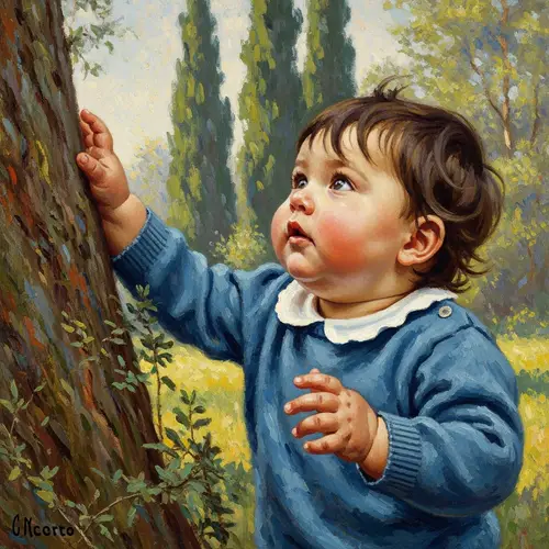 Toddler Exploration in Impressionist Style