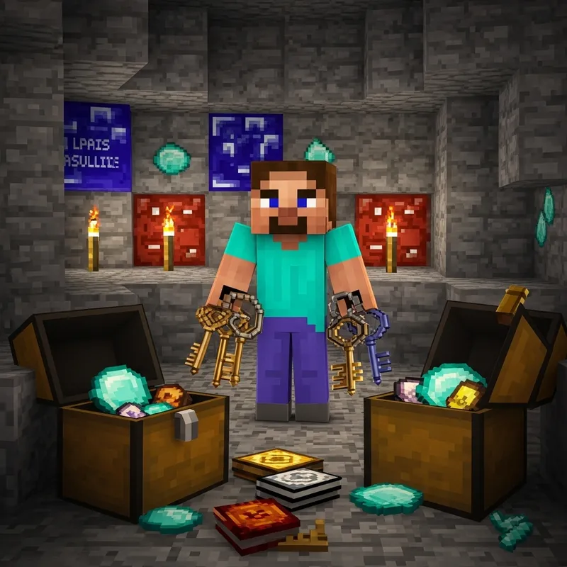 Minecraft Steve Opening Cool Chests with Keys