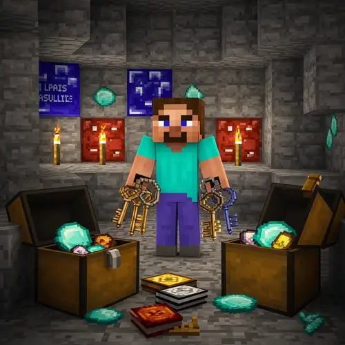 Minecraft Steve Opening Cool Chests with Keys