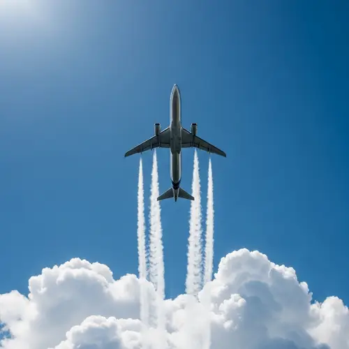 Aeroplane Soaring High in Clear Sky | Metallic Body Reflecting Sun
