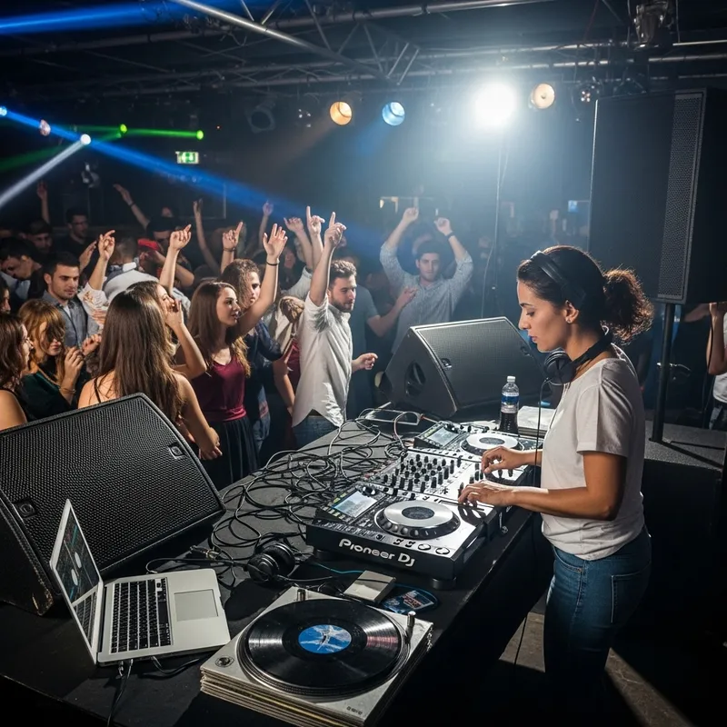 Dynamic Middle-Eastern Female DJ at Nightclub Event