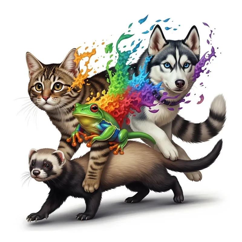 Fantastical Creature: Cat, Husky & Frog Fusion Fantastical Creature: Cat, Husky & Frog Fusion