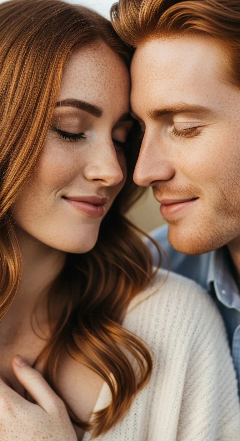Ginger Couple Freckles Hugging Up Close