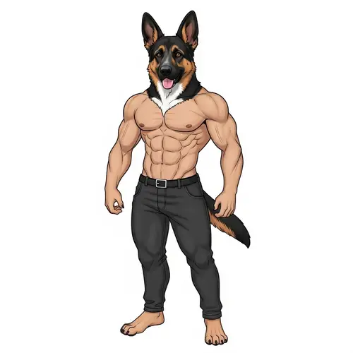 Muscular Man-Dog Hybrid: Strong & Confident Anthro Being