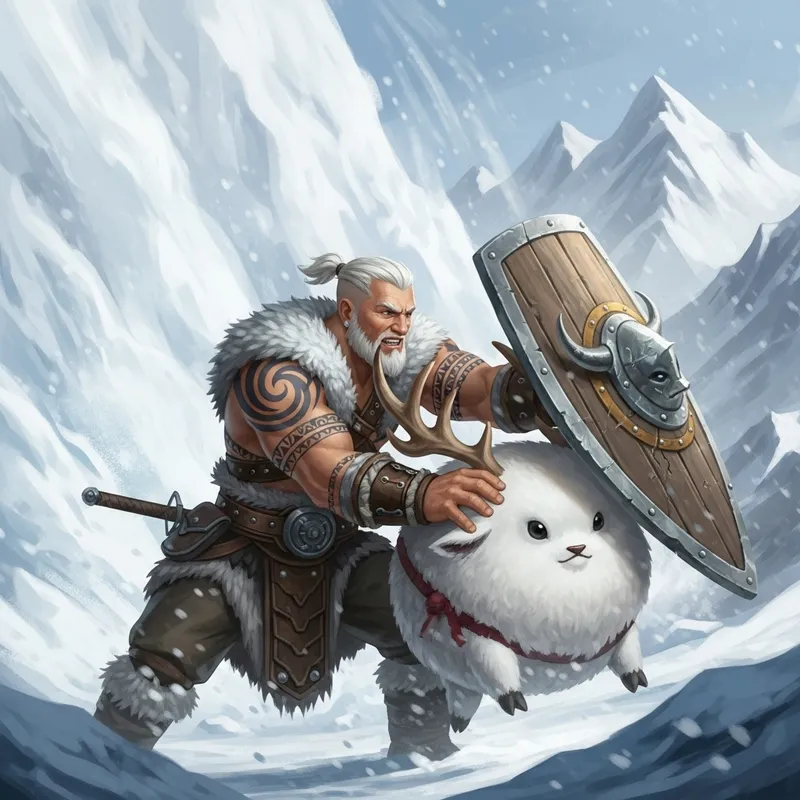 Braum the Protector of League of Legends Rescuing a Poro from Snow Avalanche Braum the Protector of League of Legends Rescuing a Poro from Snow Avalanche
