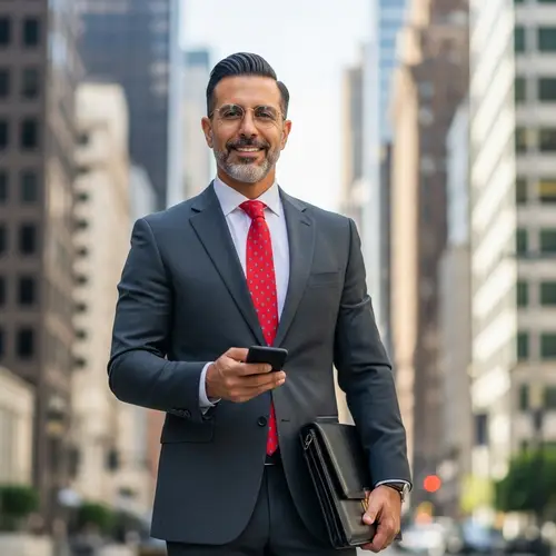Confident Hispanic Businessman in Custom Suit - On Top of the World