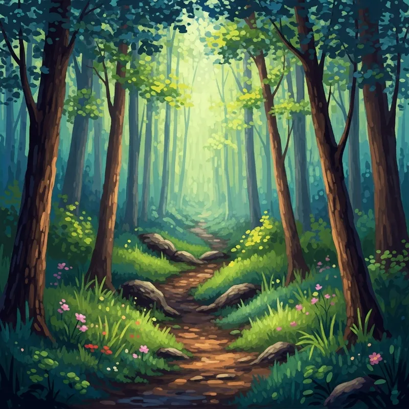 Vivid Mystical Forest: Dreamy Impressionistic Landscape Vivid Mystical Forest: Dreamy Impressionistic Landscape