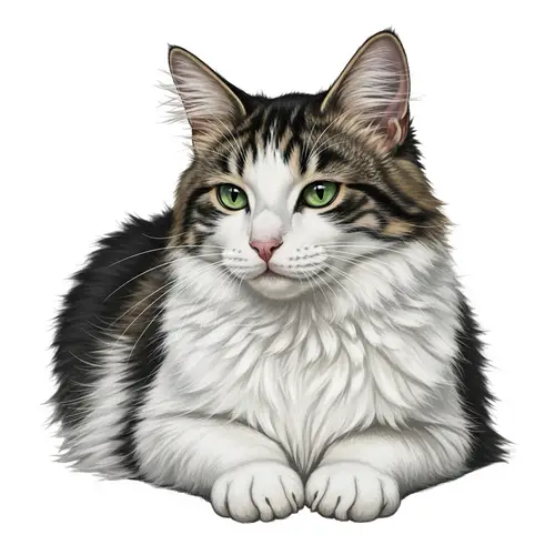 Detailed Depiction of a Cat in Natural Pose | White and Black Patterns