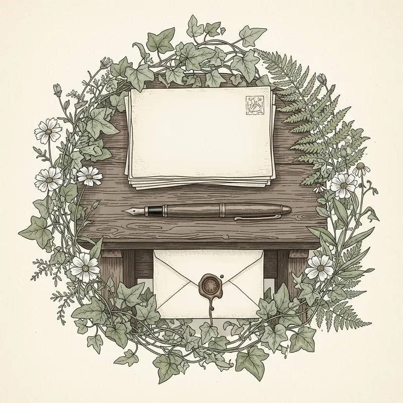 Vintage Botanical Stationery Illustration with Classic Elements
