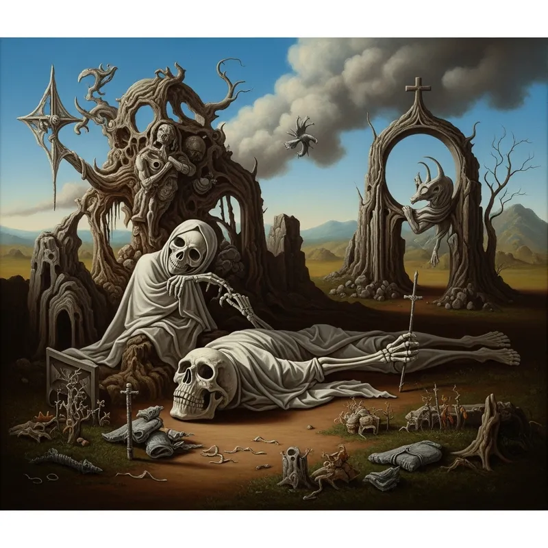 Ethereal Dream of Death: Surreal Gothic Composition by Salvador Dali