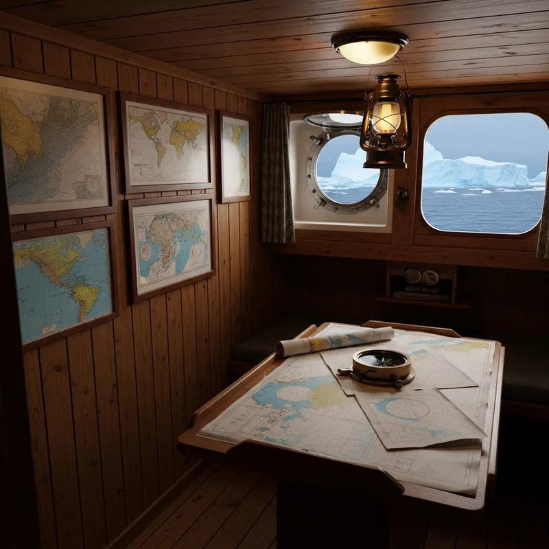 Arctic Sea Ship Cabin: Navigational Tools & Cozy Spaces