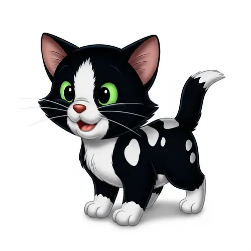 Charming Black and White Kitten Animation | Vibrant Visuals