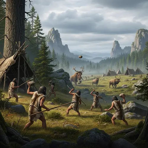Paleolithic Hunting Scene: Realistic Depiction of Prehistoric Hunt