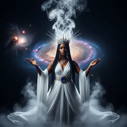Ethereal Black Woman in Mystical Gown with Radiant Crown