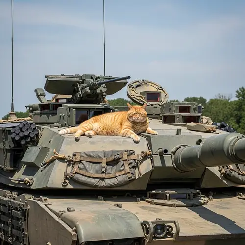 Orange Cat Relaxing on Abrams Tank