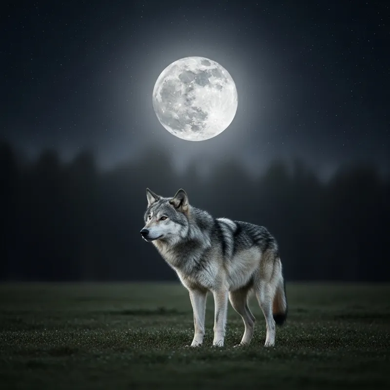 Dancing Gray Wolf Under Full Moon Dancing Gray Wolf Under Full Moon