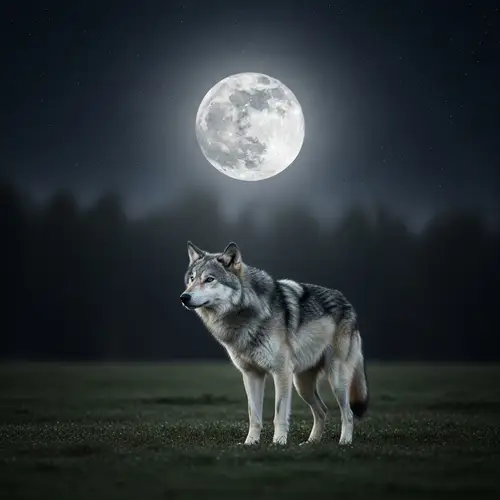 Dancing Gray Wolf Under Full Moon | Mystical Night Landscape