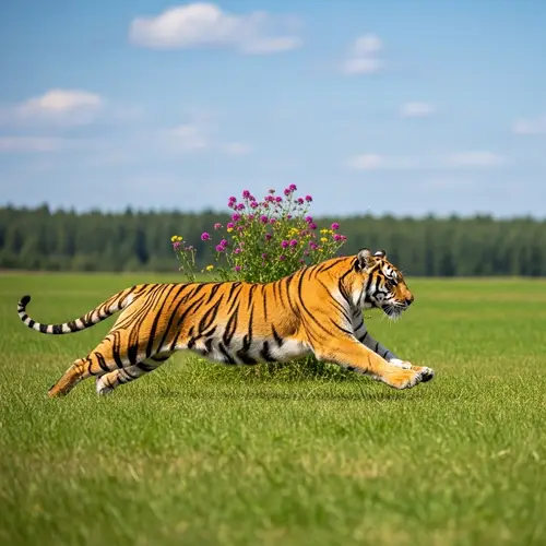 Tiger Runs Across the Field – Nature's Majesty