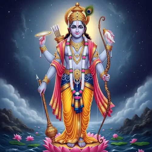 Divine Lord Vishnu: Detailed Full-Body Portrait with Cosmic Majesty